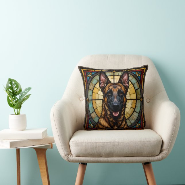 Belgian Malinois Stained Glass Style Illustration Cushion (Chair)