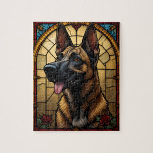 Belgian Malinois Stained Glass Style Illustration Jigsaw Puzzle