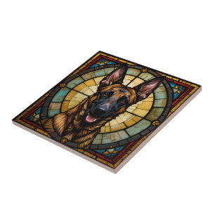 Belgian Malinois Stained Glass Style Illustration Tile