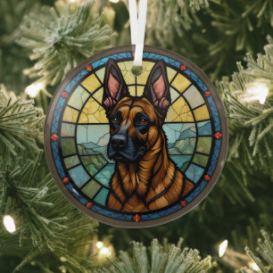 Belgian Malinois Stained Glass Style Illustration Tree Decoration