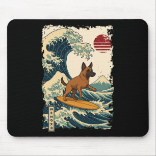 Belgian Malinois Surfing Japanese Kanagawa Wave Mo Mouse Pad