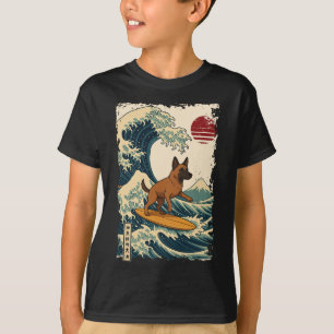 Belgian Malinois Surfing Japanese Kanagawa Wave Mo T-Shirt