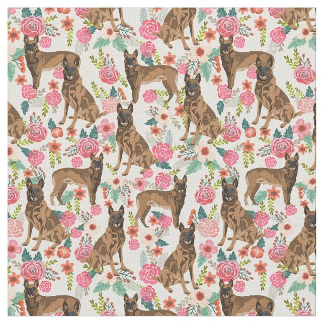 Belgian Malinois vintage florals cream Fabric (Close Up)