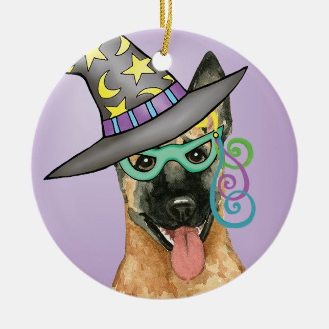Belgian Malinois Witch Ceramic Tree Decoration (Front)