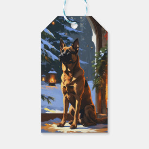 Belgian Malinois With Christmas Lights Holiday  Gift Tags