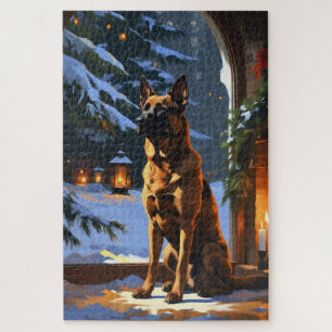 Belgian Malinois With Christmas Lights Holiday  Jigsaw Puzzle