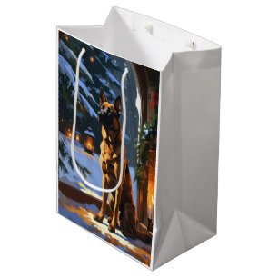 Belgian Malinois With Christmas Lights Holiday  Medium Gift Bag