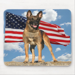 Belgian Malinois with flag mousepad