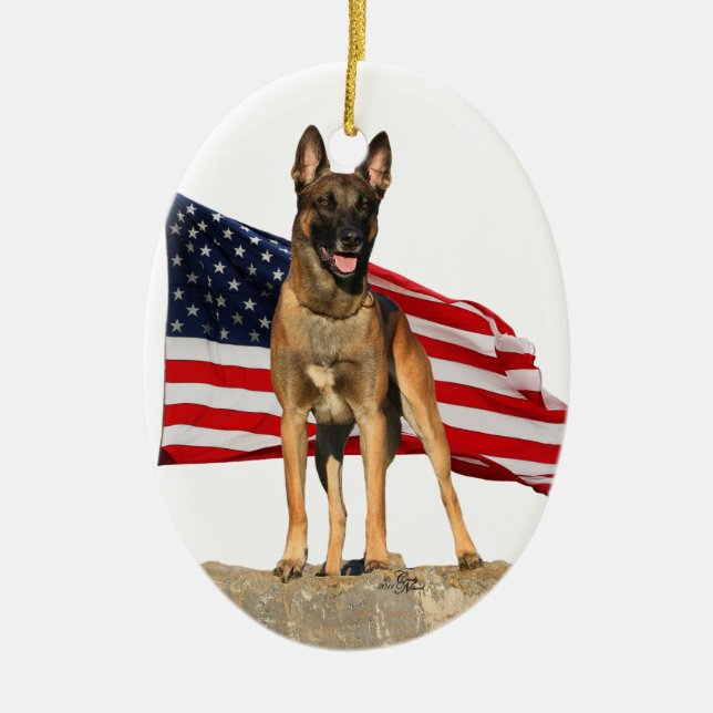 Belgian Malinois with Flag ornament (Front)