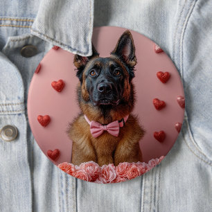 Belgian Malinois with Roses - Valentine's Day 6 Cm Round Badge