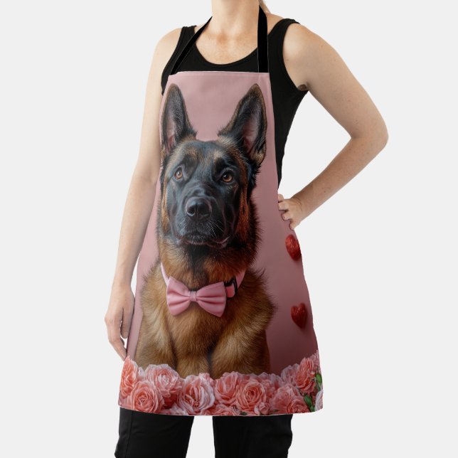 Belgian Malinois with Roses - Valentine's Day  Apron (Insitu)