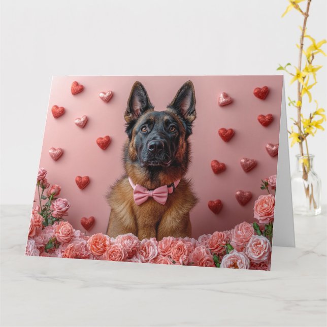 Belgian Malinois with Roses - Valentine's Day  Card (Yellow Flower)
