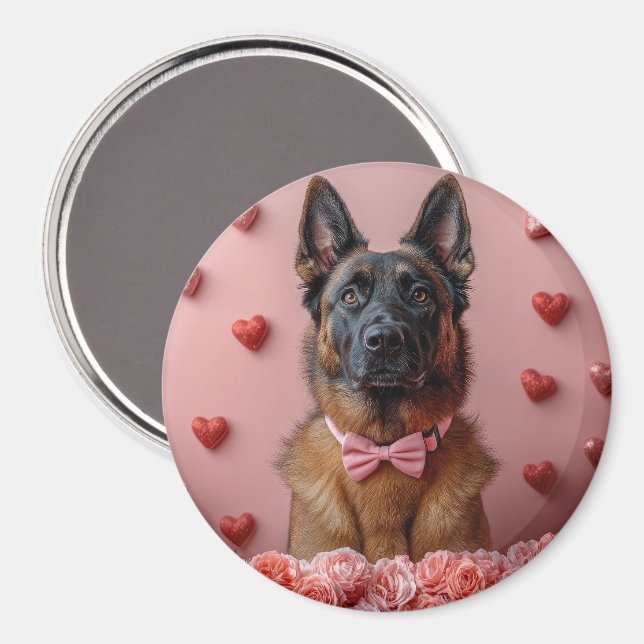 Belgian Malinois with Roses - Valentine's Day  Magnet (Front/Back)