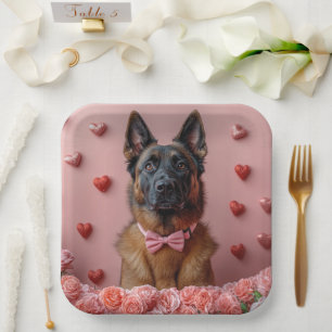 Belgian Malinois with Roses - Valentine's Day  Paper Plate