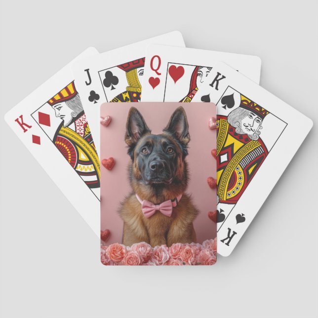 Belgian Malinois with Roses - Valentine's Day  Playing Cards (Back)