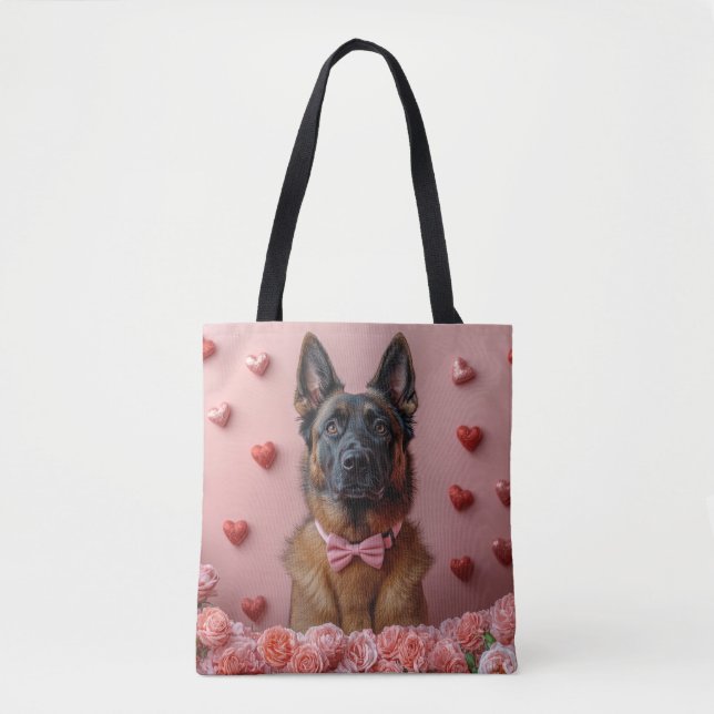 Belgian Malinois with Roses - Valentine's Day  Tote Bag (Front)