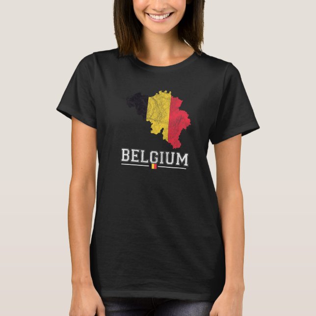 Belgian Map And Flag Souvenir  Distressed Belgium T-Shirt (Front)