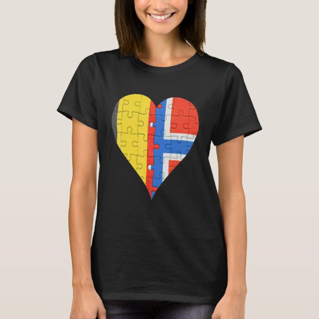 Belgian Norwegian Flag Heart T-Shirt (Front)