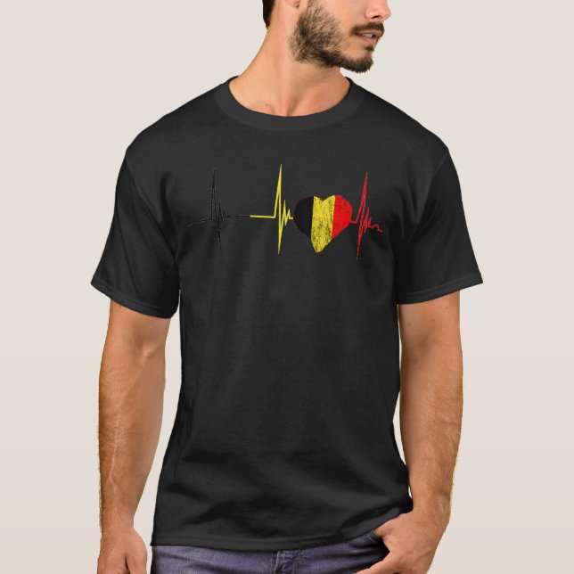 Belgian Pride Heart Heartbeat EKG Pulse Belgium Be T-Shirt (Front)