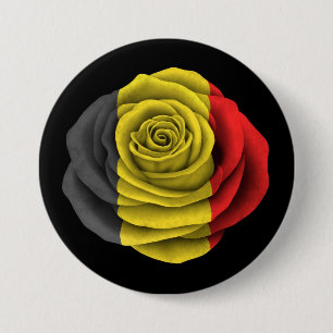 Belgian Rose Flag on Black 7.5 Cm Round Badge