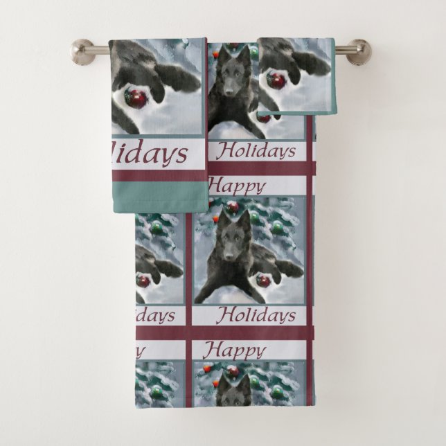 Belgian Sheepdog Christmas Bath Towel Set (Insitu)