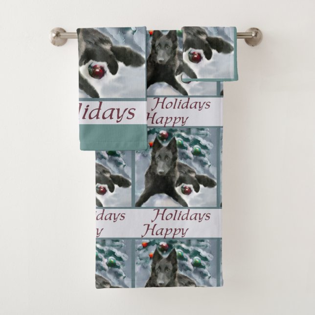Belgian Sheepdog Christmas Bath Towel Set (Insitu)