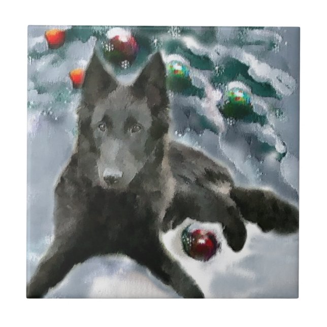 Belgian Sheepdog Christmas Tile (Front)