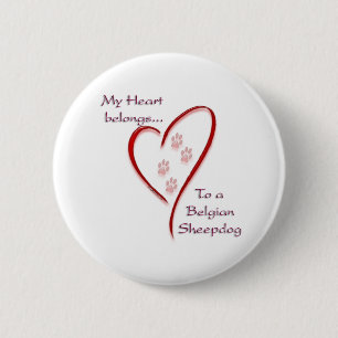 Belgian Sheepdog Heart Belongs 6 Cm Round Badge