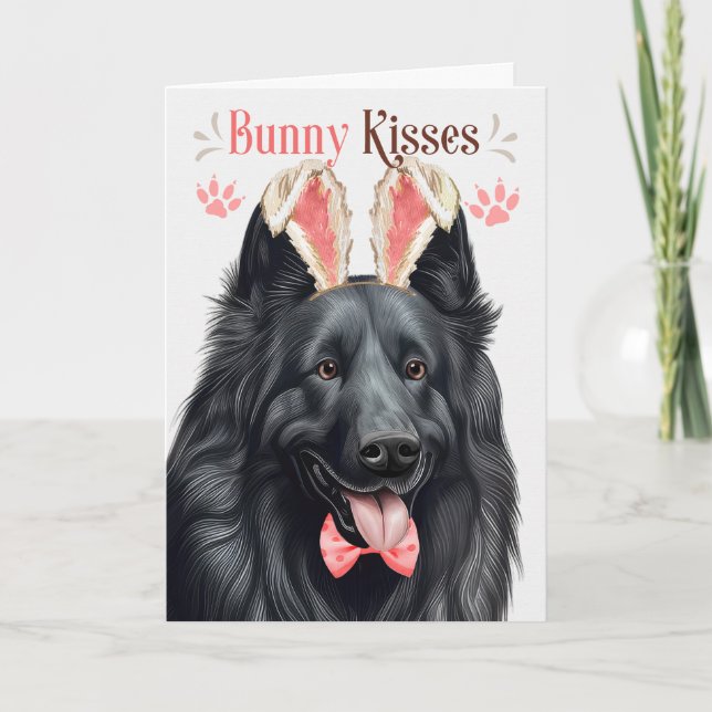 Belgian Sheepdog in Bunny Ears for Easter Holiday Card (Front)