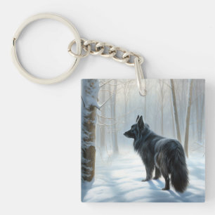 Belgian Sheepdog Let It Snow Christmas Key Ring