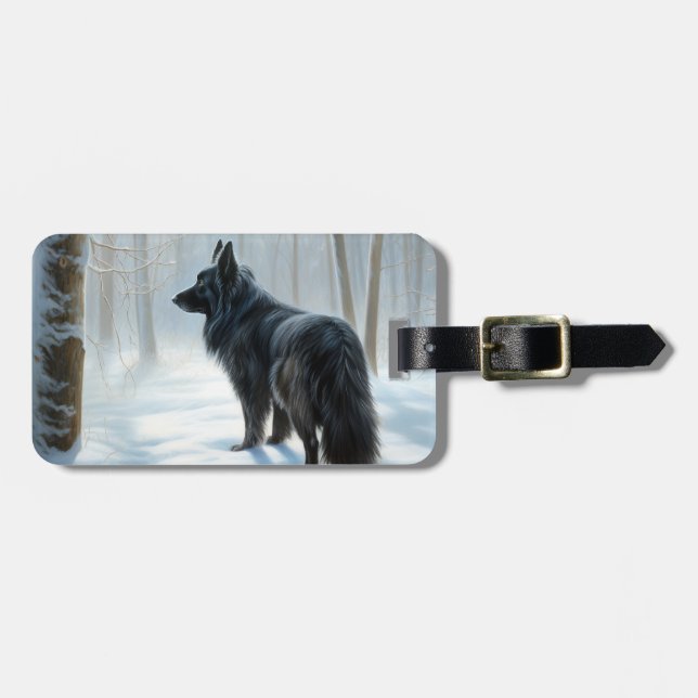 Belgian Sheepdog Let It Snow Christmas Luggage Tag (Front Horizontal)