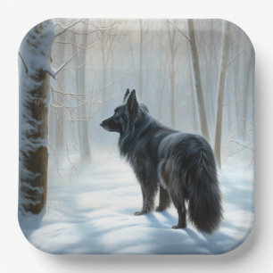 Belgian Sheepdog Let It Snow Christmas Paper Plate
