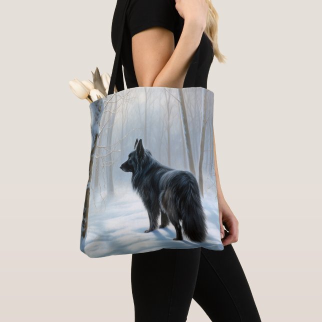 Belgian Sheepdog Let It Snow Christmas Tote Bag (Close Up)