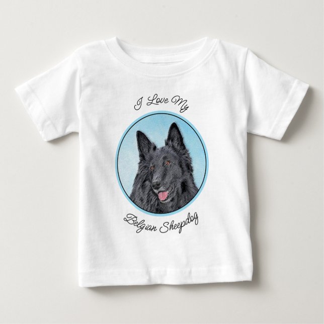 Belgian Sheepdog Painting - Cute Original Dog Art Baby T-Shirt (Front)