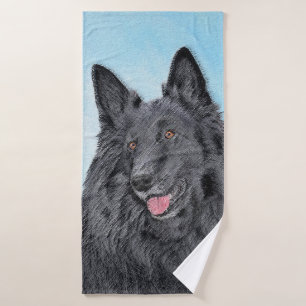 Belgian Sheepdog Painting - Cute Original Dog Art Bath Towel Set