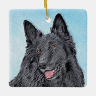 Belgian Sheepdog Painting - Cute Original Dog Art Ceramic Ornament