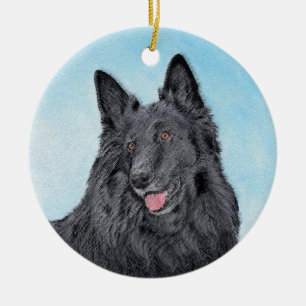 Belgian Sheepdog Painting - Cute Original Dog Art Ceramic Tree Decoration