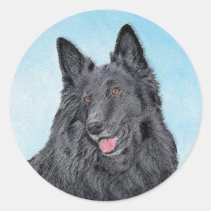 Belgian Sheepdog Painting - Cute Original Dog Art Classic Round Sticker