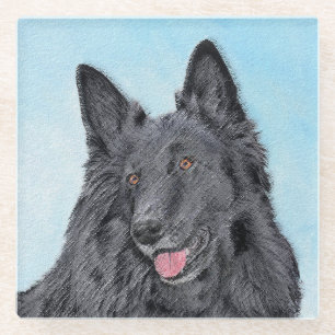 Belgian Sheepdog Painting - Cute Original Dog Art Glass Coaster
