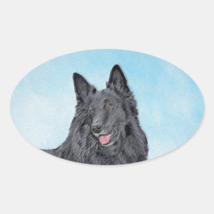 Belgian Sheepdog Painting - Cute Original Dog Art Oval Sticker