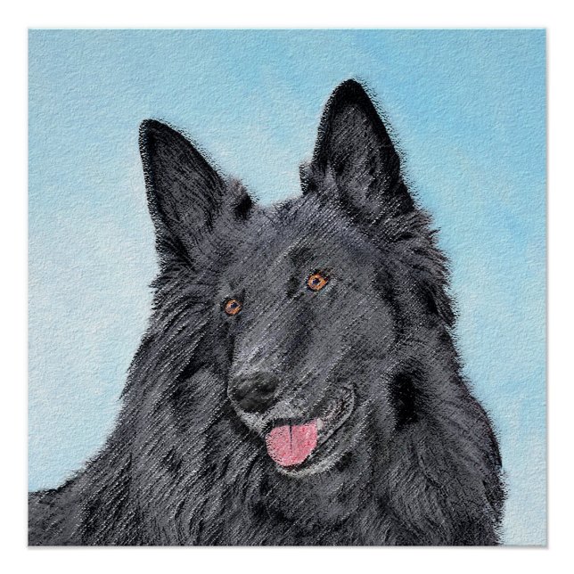 Belgian Sheepdog Painting - Cute Original Dog Art Poster (Front)