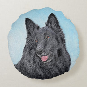 Belgian Sheepdog Painting - Cute Original Dog Art Round Cushion