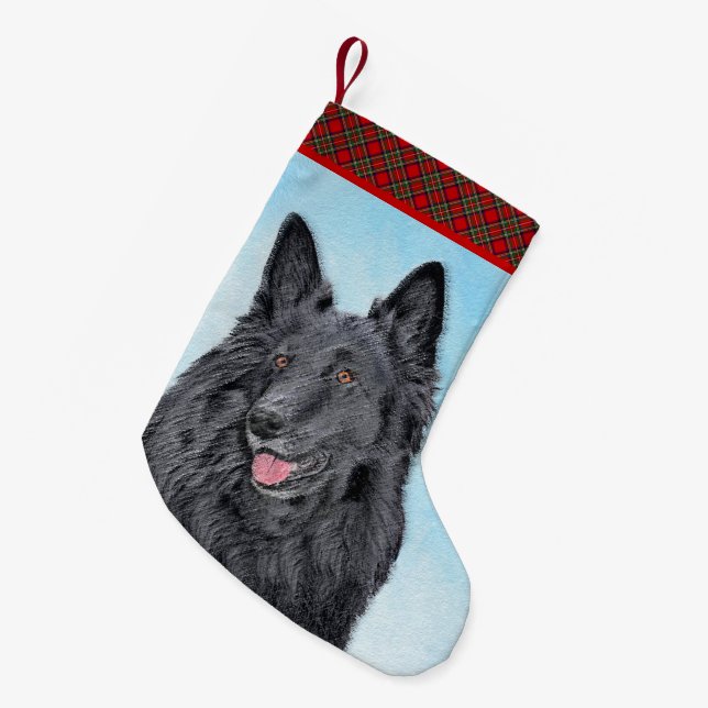 Belgian Sheepdog Painting - Cute Original Dog Art Small Christmas Stocking (Front (Hanging))