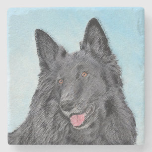 Belgian Sheepdog Painting - Cute Original Dog Art Stone Coaster