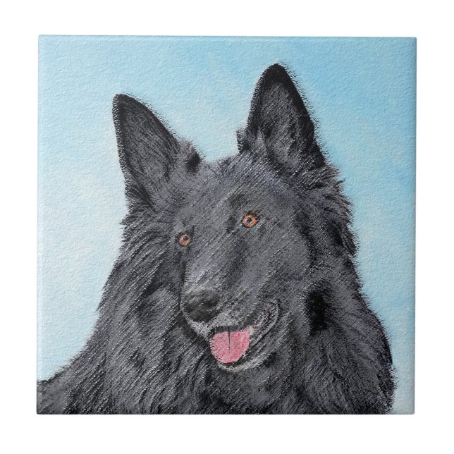 Belgian Sheepdog Painting - Cute Original Dog Art Tile (Front)