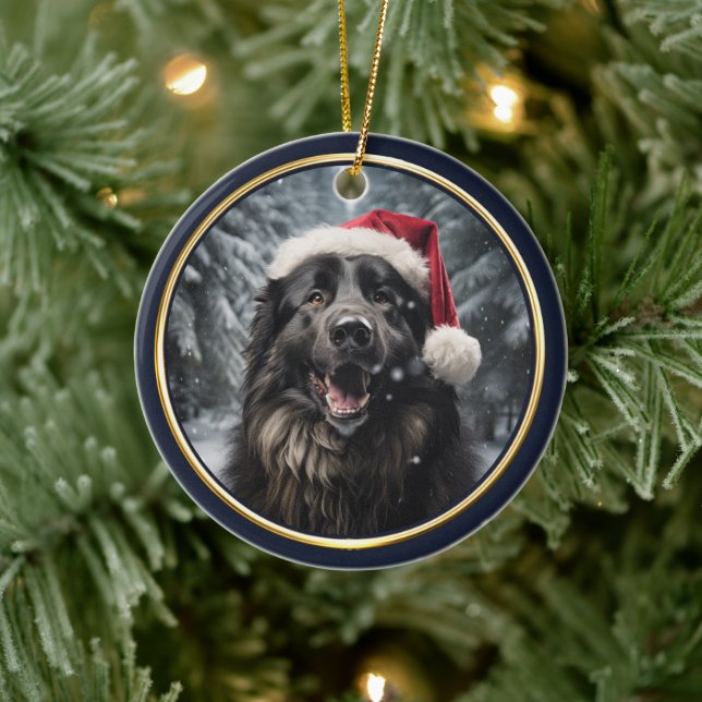 Belgian Sheepdog Santa Hat Winter Forest Ceramic Tree Decoration (Tree)