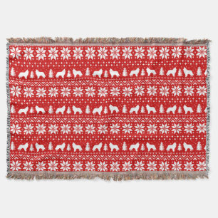Belgian Sheepdog Silhouettes Christmas Holiday Red Throw Blanket