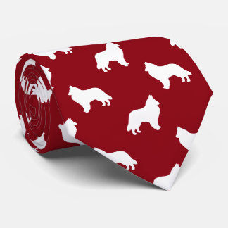 Belgian Sheepdog Silhouettes Pattern Red and White Tie