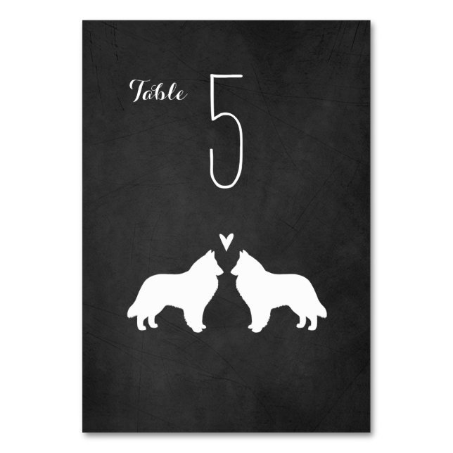 Belgian Sheepdog Silhouettes Wedding Reception Table Number (Front)