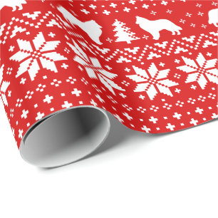 Belgian Sheepdogs Christmas Sweater Pattern Red Wrapping Paper